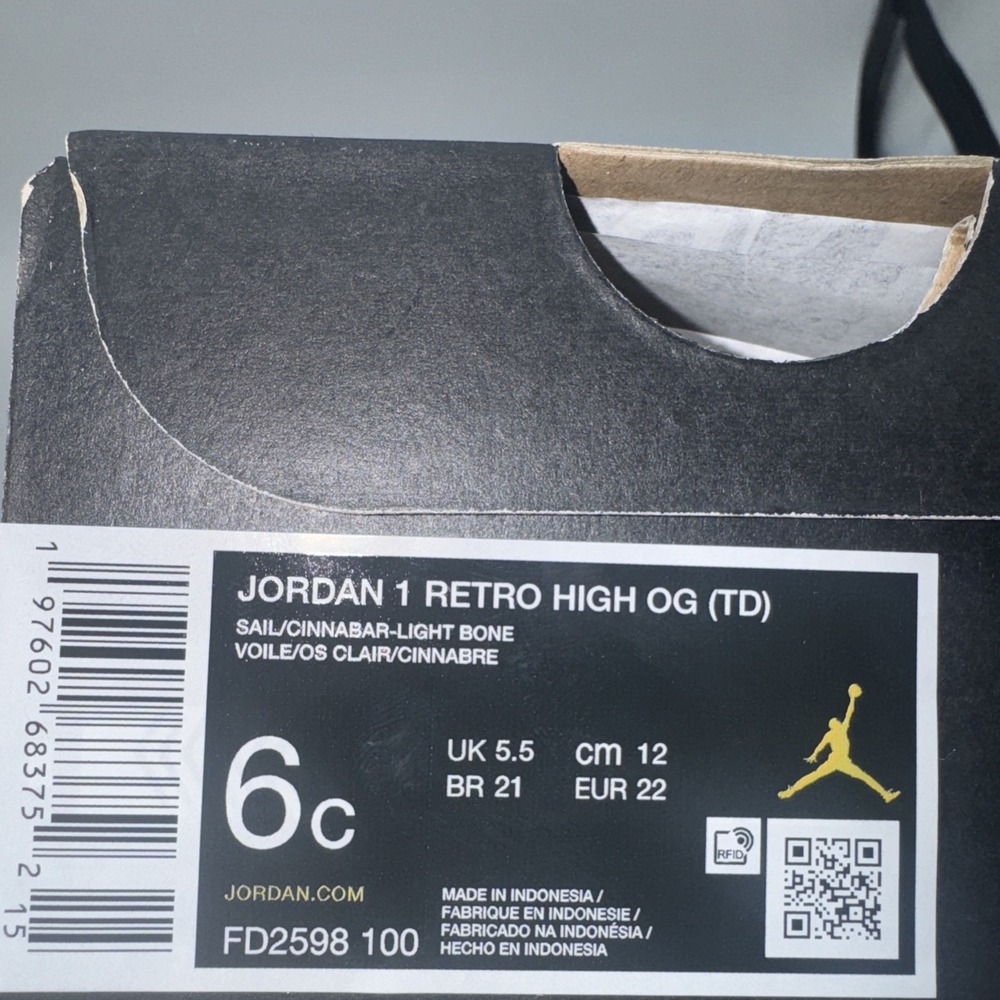 Jordan 1 Retro High OG Toddler Shoes Pale Ivory/Cinnabar New With Box Size 6c‎ - Picture 10 of 10